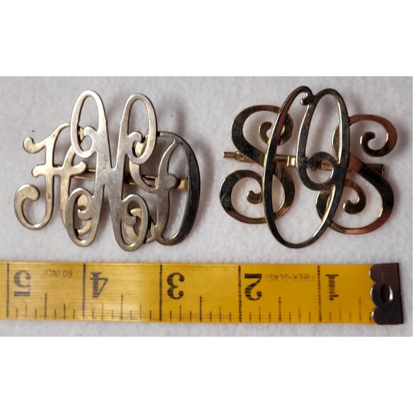 Vintage Monogram 3 Initials Pin Brooch Lot SOS HND Goldtone Script Cursive MCM - Picture 4 of 5